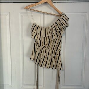 Anthropologie Beige and black- off the shoulder top